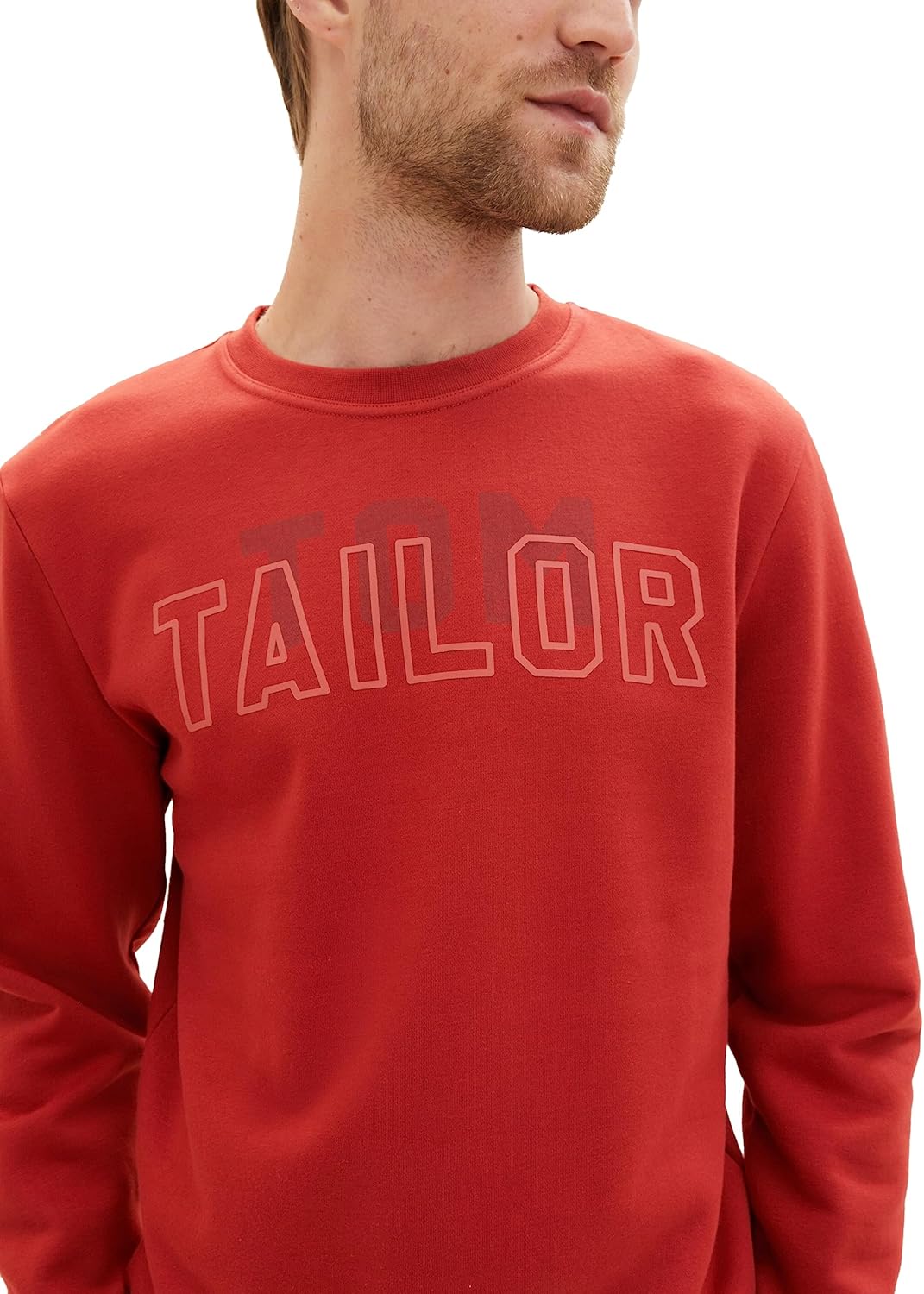 TOM TAILOR Herren Basic Crewneck Sweatshirt mit Logo-Print XL 14302 - Velvet Red, XL 14302 - Velvet