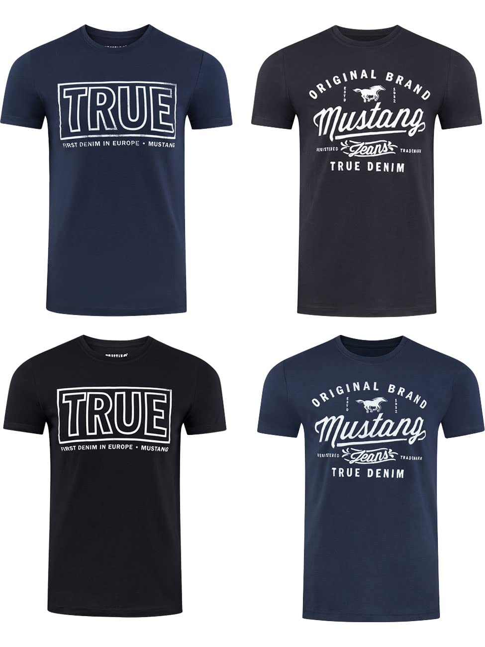MUSTANG Herren T-Shirt 4er Pack Frontprint O-Neck Rundhalsausschnitt Kurzarm Regular Tee Shirt 100%