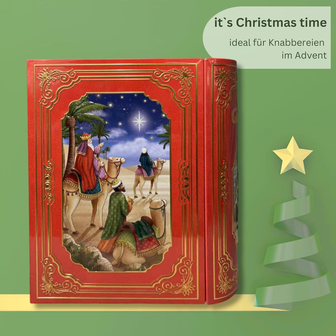 Grosse Buchdose Weihnachtsstern - Aufbewahrungsdose, Keksdose, Blechdose - aufwändig geprägt und bed