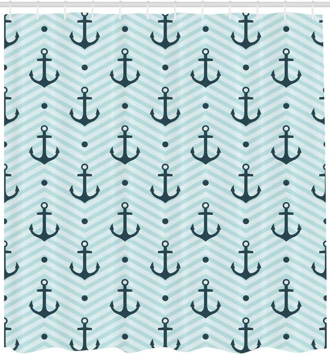 ABAKUHAUS Anker Duschvorhang, Zick-Zack-Chevron Anchors, Stoffliches Gewebe Badezimmerdekorationsset