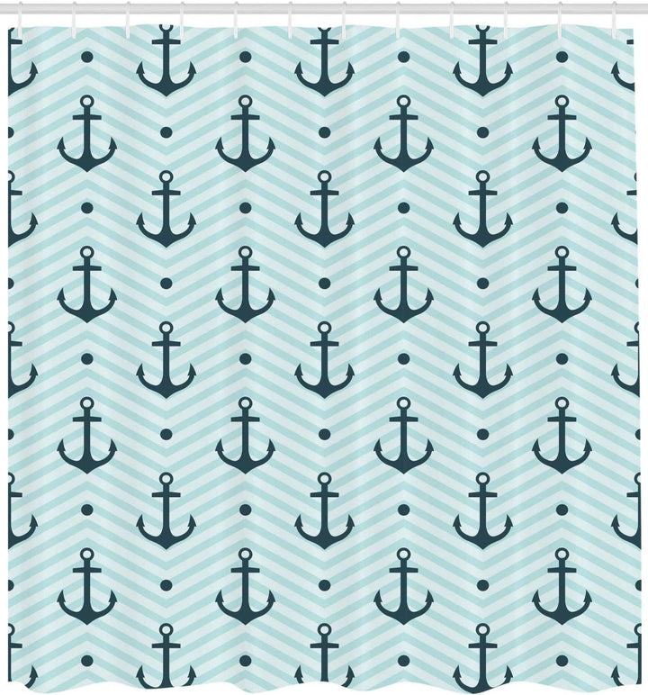 ABAKUHAUS Anker Duschvorhang, Zick-Zack-Chevron Anchors, Stoffliches Gewebe Badezimmerdekorationsset