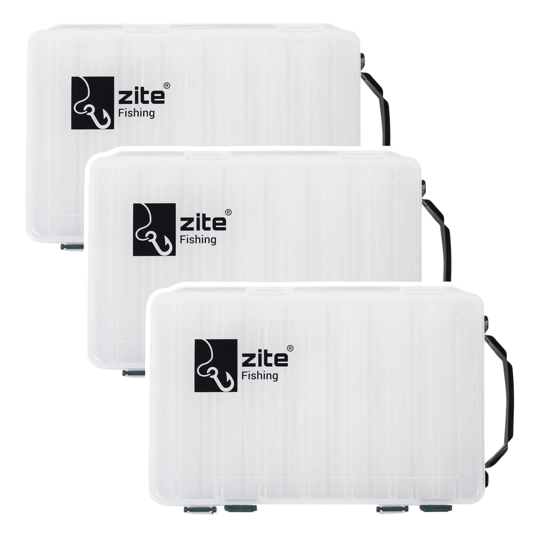 Zite Fishing Angelbox-Set - 3 Stück Tackle-Boxen 27cm 2-Seitig - Kunststoff-Box Köderbox Angel-Köder