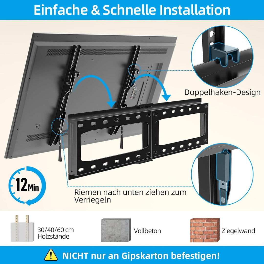 HOME VISION TV Wandhalterung，Neigbar Fernsehhalterung Wand，Universal Fernseh Halterung，für 32-86 Zol