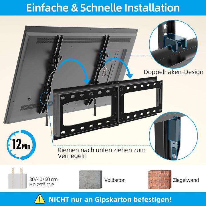 HOME VISION TV Wandhalterung，Neigbar Fernsehhalterung Wand，Universal Fernseh Halterung，für 32-86 Zol