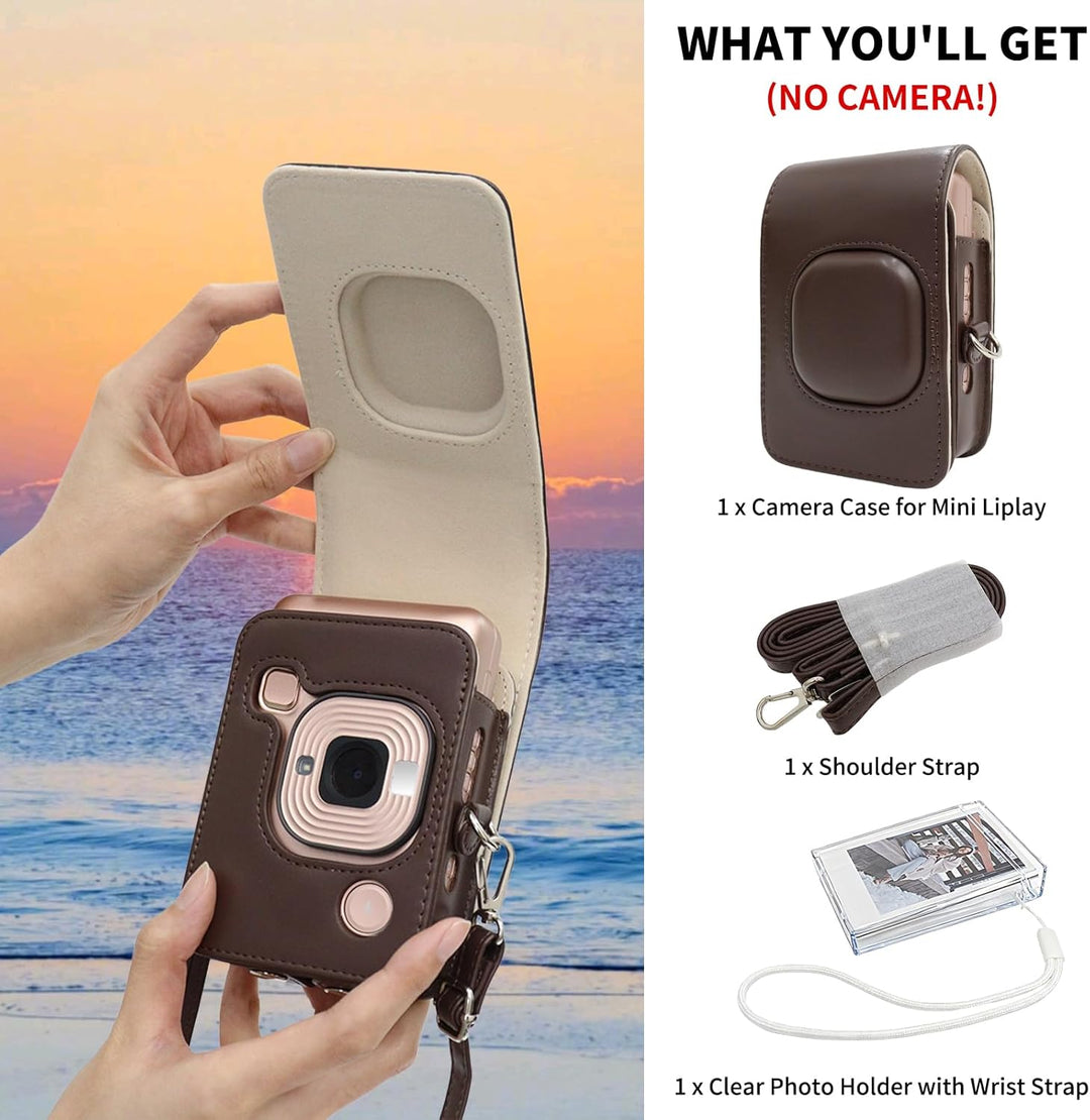 HIYQIN Leder Tasche Kompatibel mit Fujifilm Instax Mini LiPLAY, für Fujifilm Mini Liplay Tasche mit