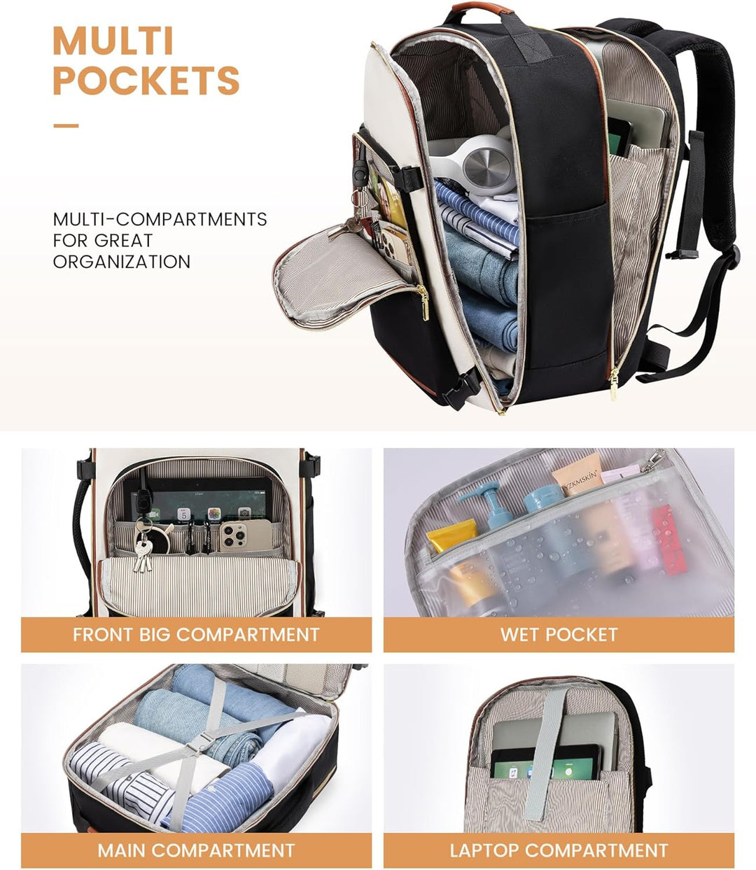 LOVEVOOK Handgepäck Rucksack Flugzeug, Reiserucksack Damen Gross 40L Herren Wasserdicht, Laptop Back