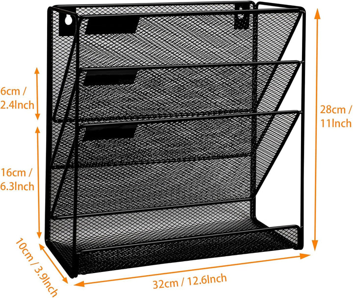 Hängeorganizer Wandablagefächer 4 Etagen Wandmontage Schreibtisch Organizer, A4 Zeitschriftenhalter