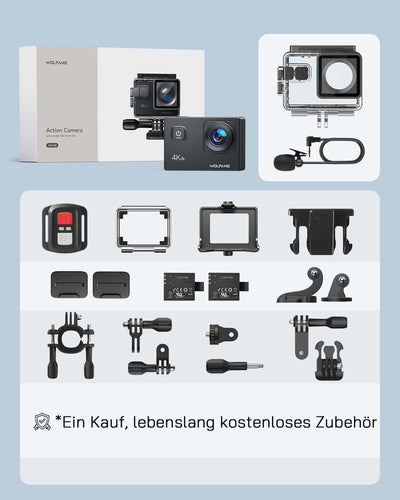 WOLFANG GA100 Action Cam 4K 20MP Unterwasserkamera WiFi 40M wasserdichte EIS Bildstabilisator Helmka