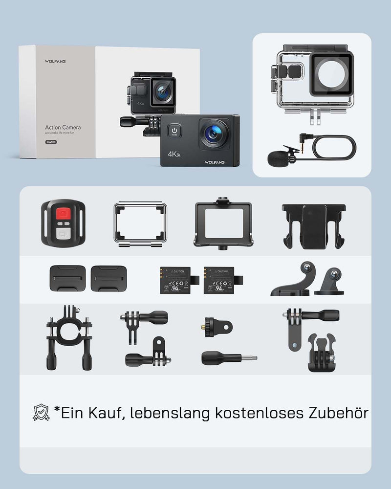 WOLFANG GA100 Action Cam 4K 20MP Unterwasserkamera WiFi 40M wasserdichte EIS Bildstabilisator Helmka