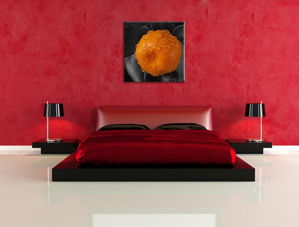 Pixxprint Orange mit Wassertropfen als Leinwandbild | Grösse: 70x70 cm | Wandbild| Kunstdruck | fert