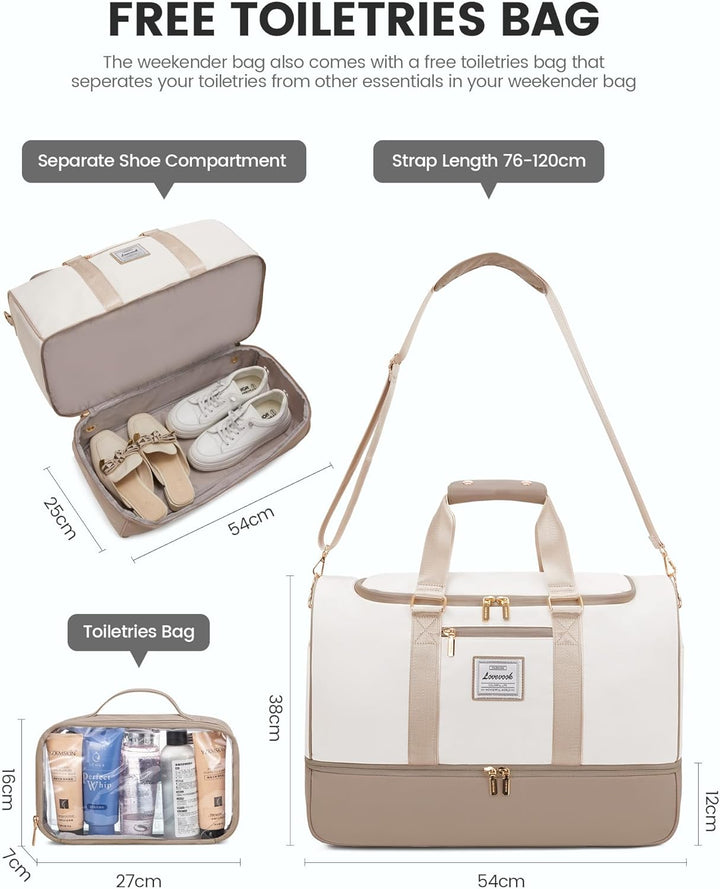 LOVEVOOK Reisetasche Handgepäck, 50L Gross Weekender Travel Duffle Carry on Bag mit Kulturtasche, Sc