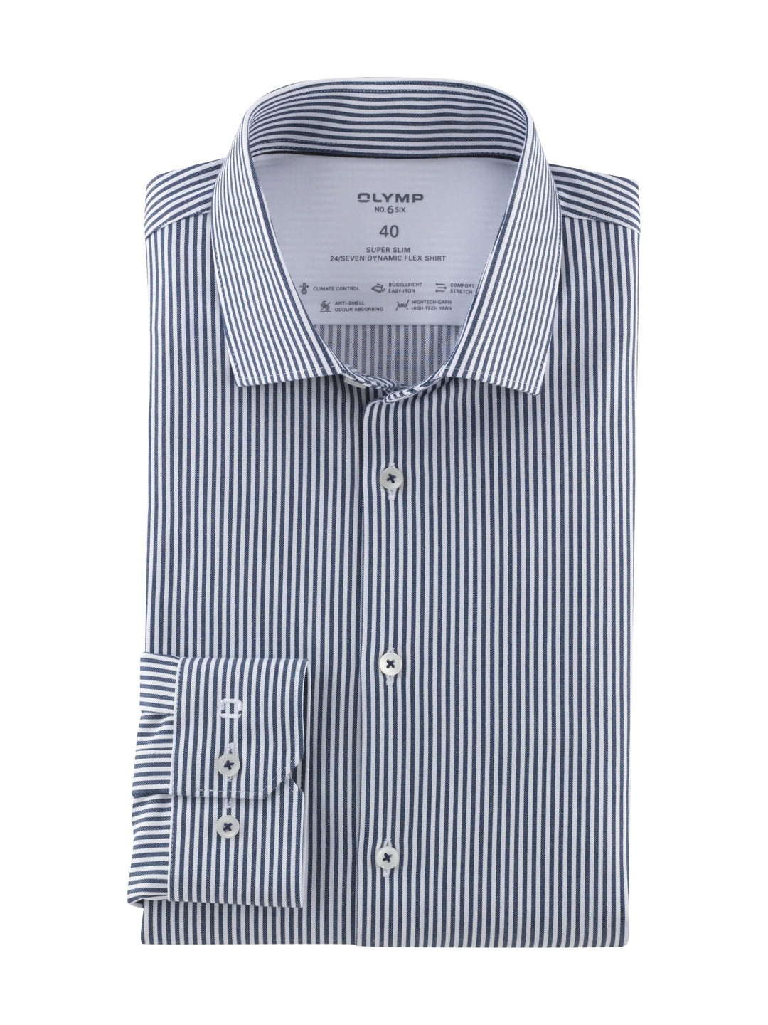 OLYMP Herren Businesshemd Langarm No. Six 24/Seven,Römer Streifen,super Slim,Modern Kent 37 Dunkelbl