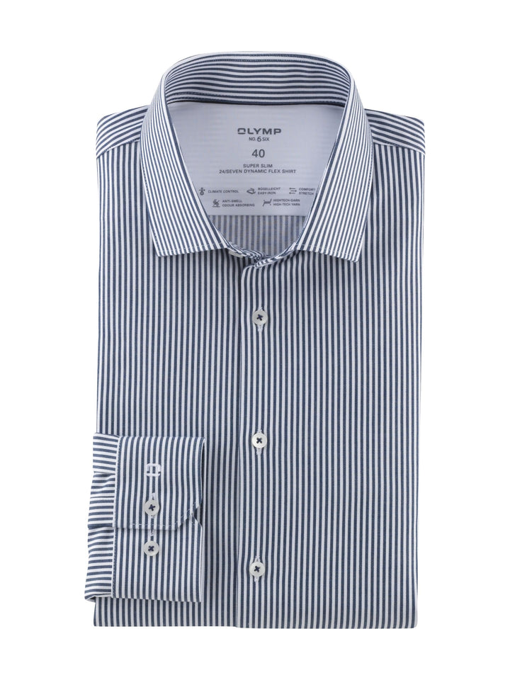 OLYMP Herren Businesshemd Langarm No. Six 24/Seven,Römer Streifen,super Slim,Modern Kent 37 Dunkelbl