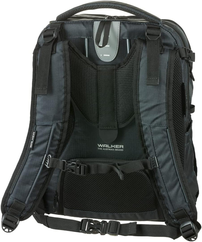 Walker 42122-380 - Schulrucksack Campus Evo 2.0 "All Black" mit 3 Fächern, Zippfach am Rücken, Schul