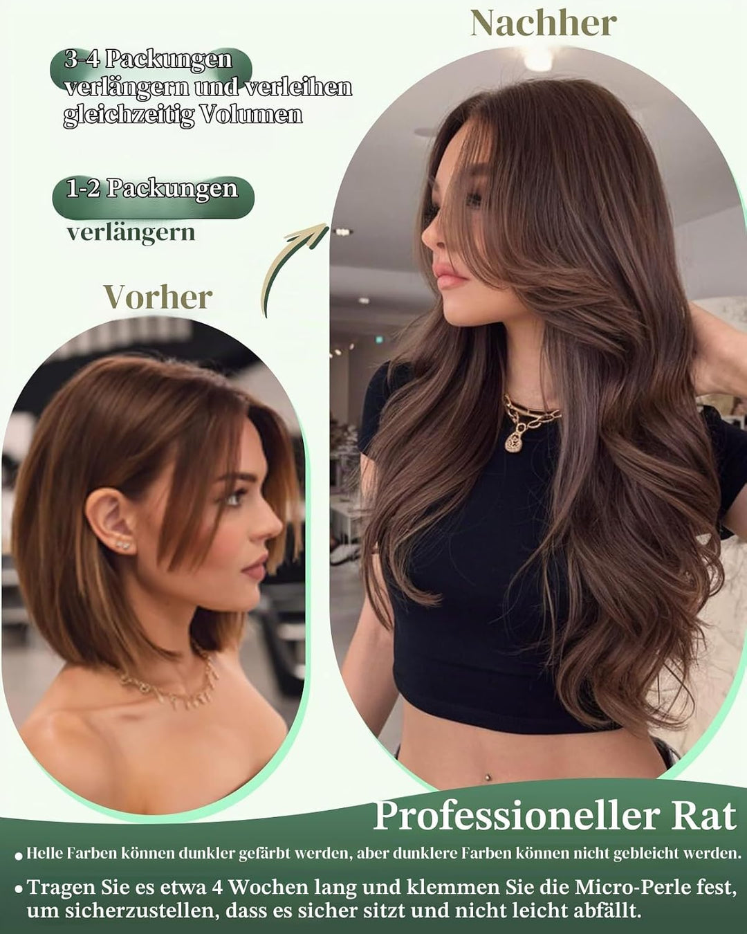 Ugeat 60cm Microring Extensions Echthaar Easy Loop 1B/4/27 Schwarz zu Dunkelbraun und Karamellblond