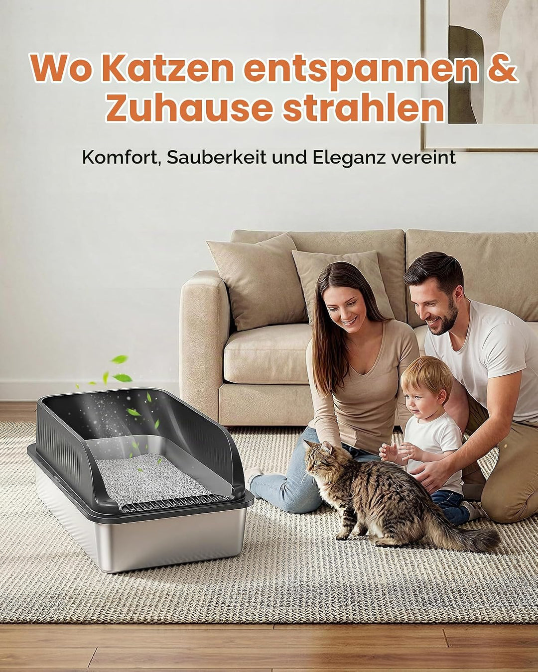 2er Set Katzenklo Edelstahl, Katzentoilette Gross XXL mit Schaufel, Katzenklo mit Abnehmbares Hoher
