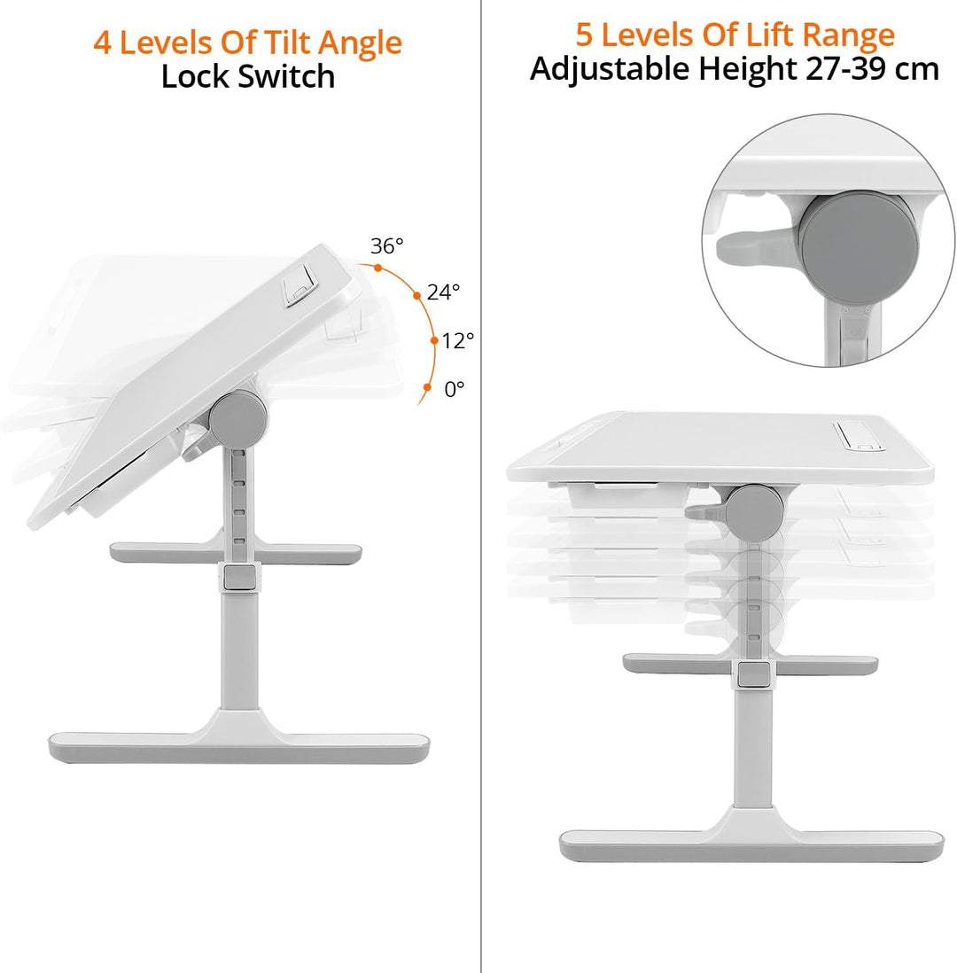 QWORK® Tisch Bett Laptoptisch, Höhen Winkel verstellbar,Betttisch Klappbar mit Schublade und LED Lam