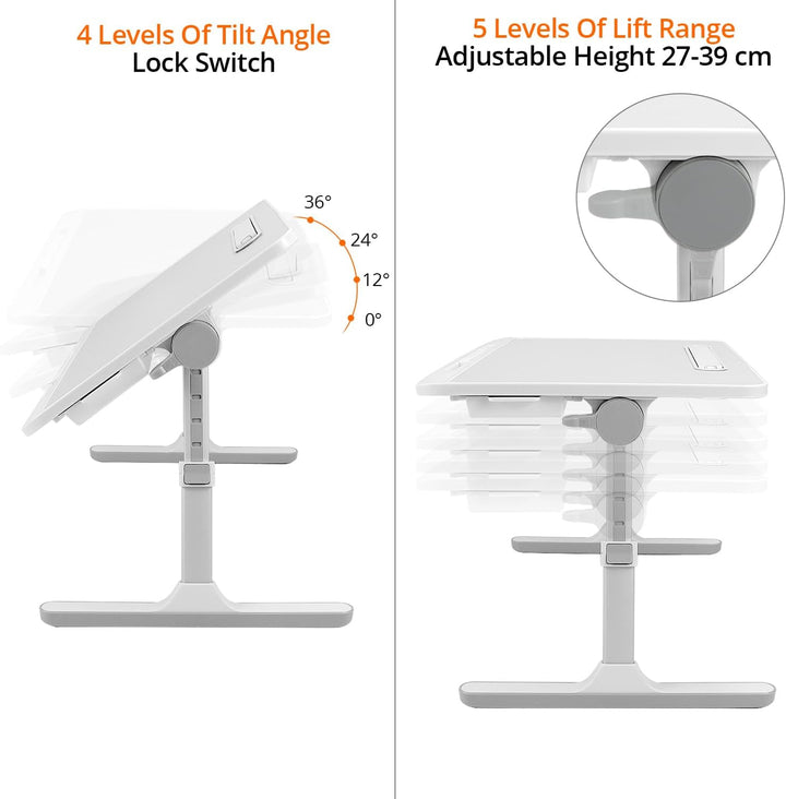 QWORK® Tisch Bett Laptoptisch, Höhen Winkel verstellbar,Betttisch Klappbar mit Schublade und LED Lam