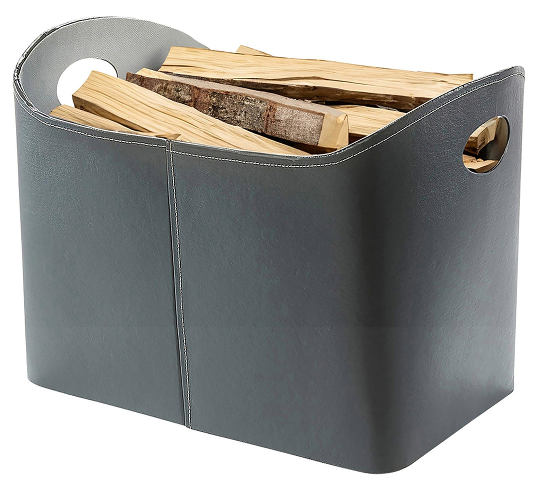 Kobolo Holzkorb für Kaminholz Aufbewahrungskorb - Kunstleder - grau - 49x31x29/35 cm, Grau