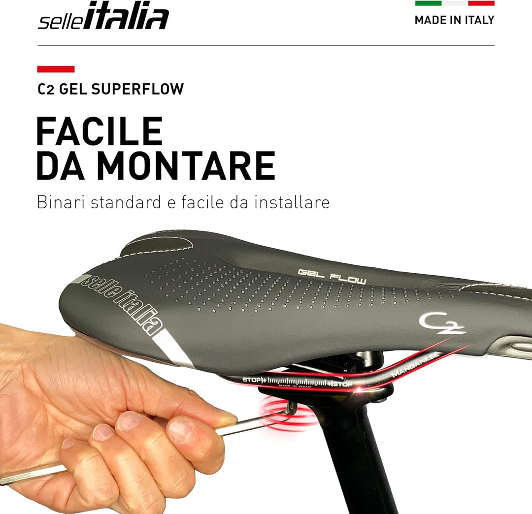 Selle Italia - Sattel für Rennrad C2 Gel Flow, Rail Manganese Rohr Ø7, Sattel Road Gran Turismo Fase