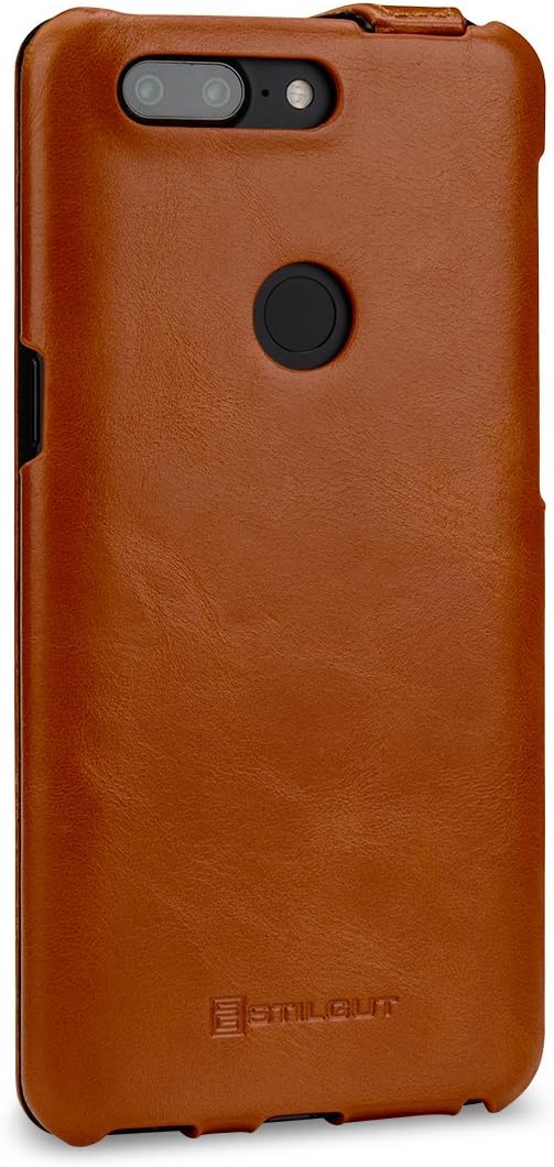 STILGUT UltraSlim Case Hülle Leder-Tasche kompatibel mit OnePlus 5T, Cognac, Cognac