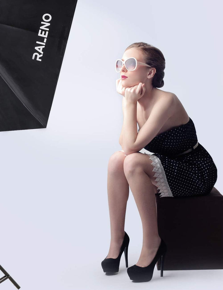 RALENO Softbox Fotostuido Set, 50 x 70cm Fotografie-Dauerbeleuchtungssystem mit 2 x 85W 5500K Glühbi