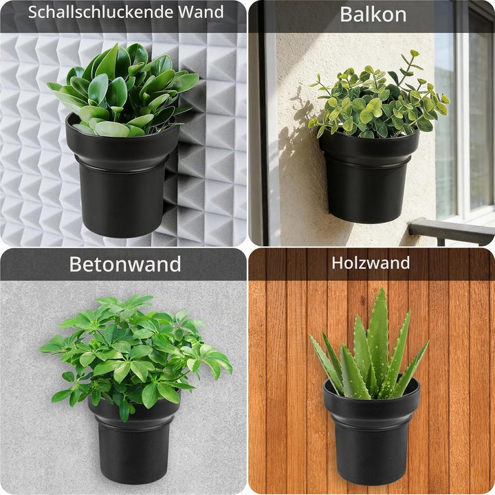 HA BIN Wandblumentopf für Akustikpaneele – 2er-Set kleine PP-Blumentöpfe Ø10×H10cm mit Halterungen f