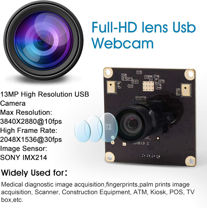 G 13mp USB Kameramodul 2880p Webcam modul,Weitwinkel UHD Webkamera modul,100grad verzerrungsfreie us