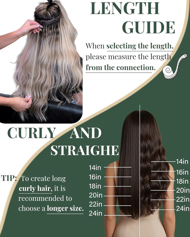 Ugeat Micro Bonding Extensions Echthaar P4/27 Dunkelbraun zu Karamellblond Gesträhnt Extensions Micr