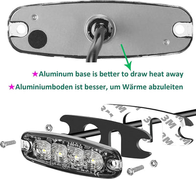 AGRISHOP 12V/24V 4LED Warnlicht Stroboskoplicht,Led Frontblitzer Amber Blitzer,Seite Warnung Blinkli