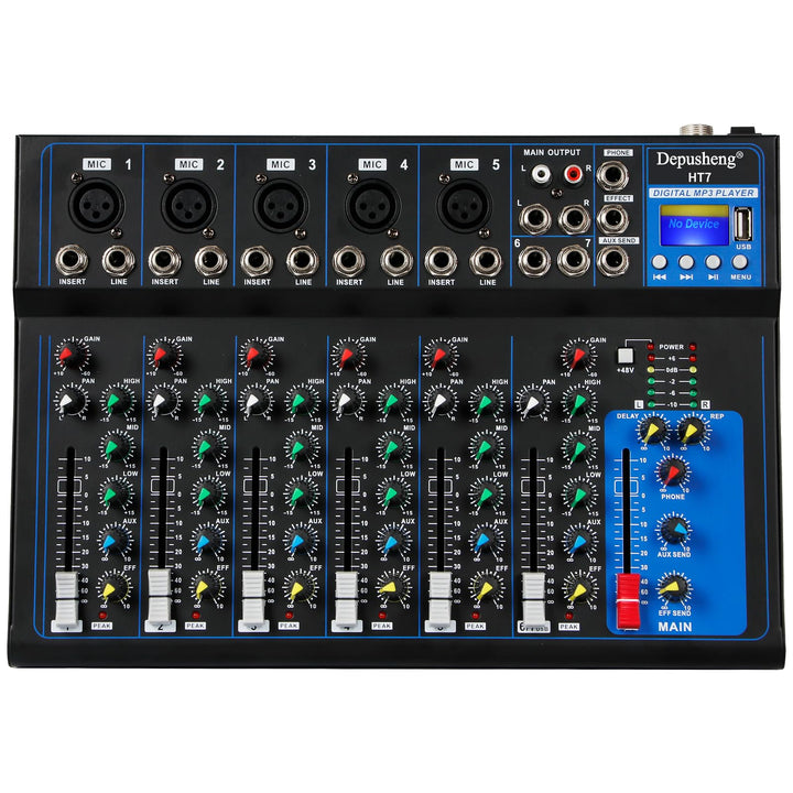 Depusheng HT7 Tragbarer Bluetooth-Audio-Mixer mit USB-DJ-Sound-Mischpult MP3-Buchse 48-V-Stromversor