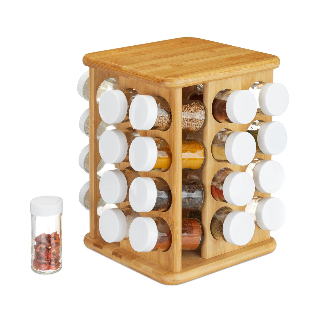Relaxdays XXL Gewürzkarussell, drehbar, 32 Gewürzgläser, aromadichte Aufbewahrung, Gewürze Organizer