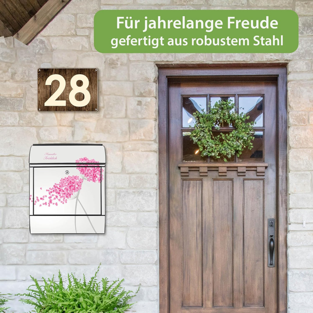 banjado Design Briefkasten personalisiert 38,5x46,5x13cm & 2 Schlüssel - Briefkasten Stahl Schwarz Z