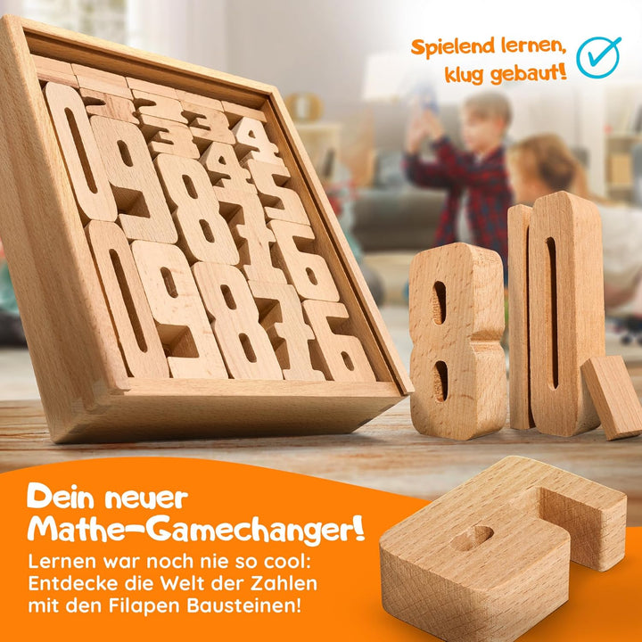 Filapen mathematisches Montessori Spielzeug I 62 Holz Bausteine aus Buche I Pädagogisches Lernspielz