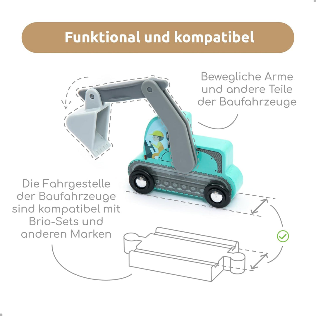 umu® Holz Baufahrzeug Transporter Spielset für Kinder kompatibel mit Brio World Eisenbahn Sets & And