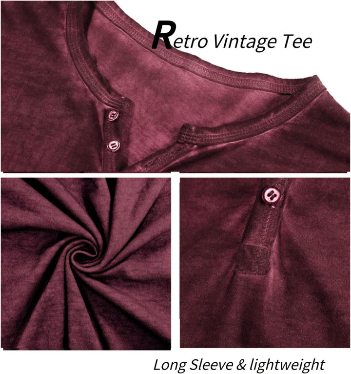 YawYews Henley Shirt Herren Langarm Langarmshirt Herren Longsleeve T Shirt Vintage Tshirt Baumwolle