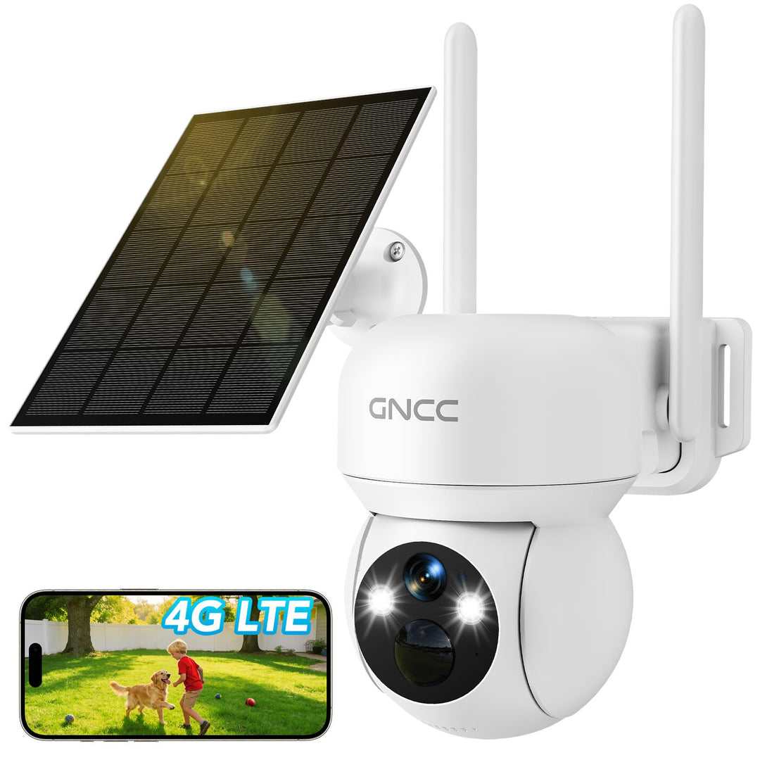 GNCC 4G LTE Überwachungskamera Aussen Solar mit SIM Karte, IP65 | 2K 3MP Farb/Infrarot Nachtsicht, 3