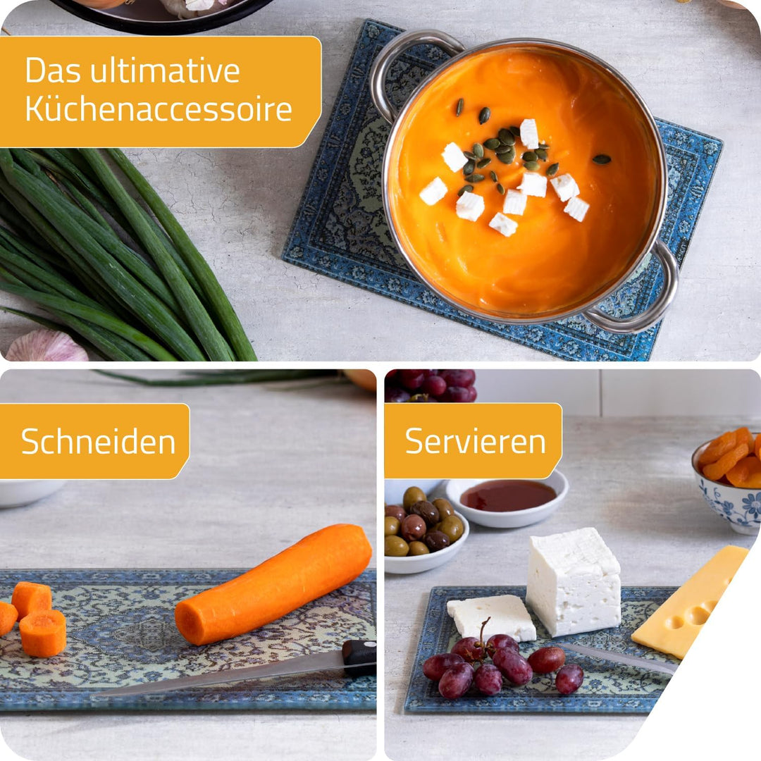 PELEG DESIGN Rugboard Mini Glasschneidebrett – Kleines Glasbrett im Teppich-Design, Hitzebeständiger