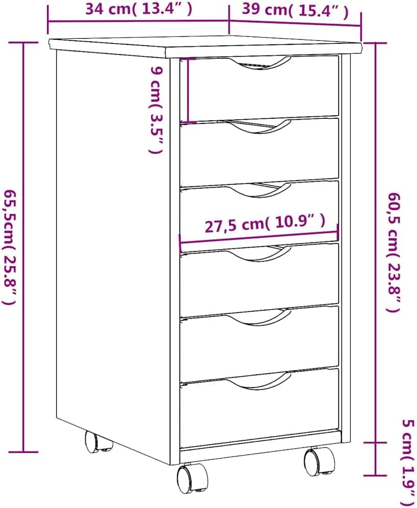 vidaXL Rollschrank mit Schubladen MOSS Schwarz Massivholz Kiefer, Kommode, Schubladenschrank, Schrei