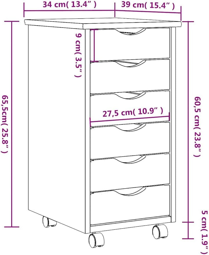 vidaXL Rollschrank mit Schubladen MOSS Schwarz Massivholz Kiefer, Kommode, Schubladenschrank, Schrei
