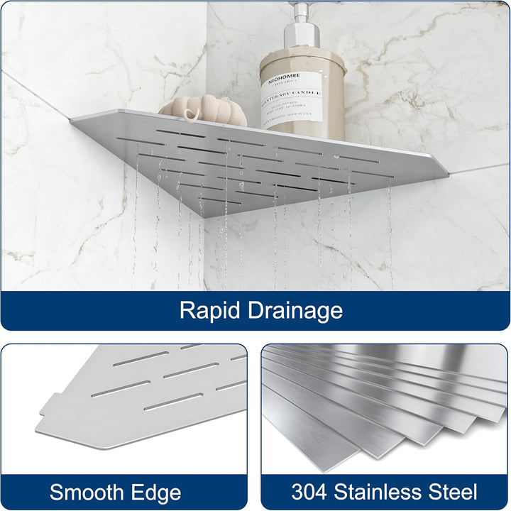Eck-Duschregal 304 Edelstahl Duschablage 3mm Einbau-Eckregal für Badezimmer-Aufbewahrung Ohne Bohren