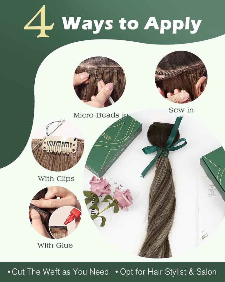 Ugeat Lang Echthaar Extensions Tressen 55cm Balayage Braun Haartressen Echthaar Extensions Ombre Dun