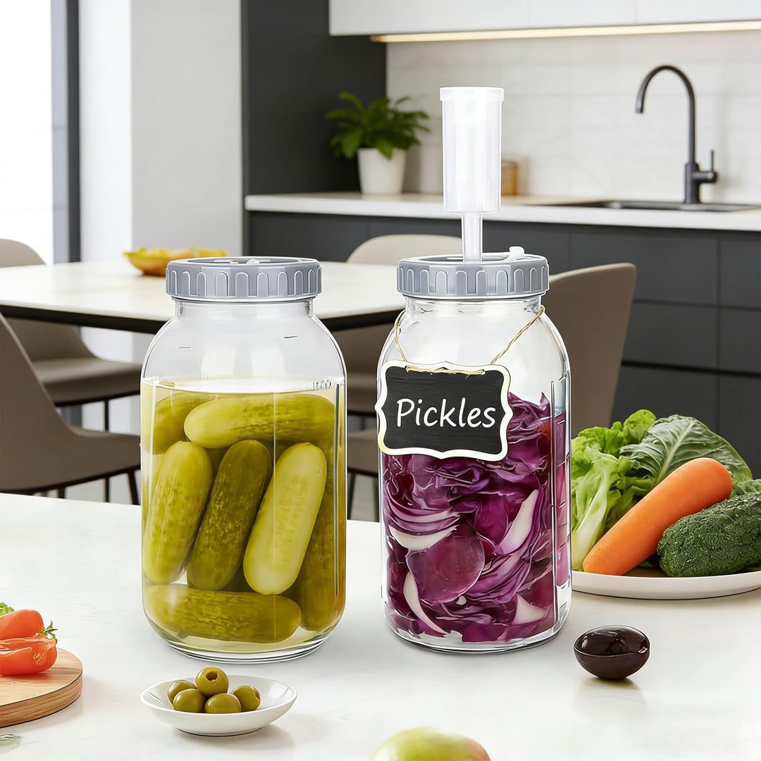 Fermentierglas 2 Stück 2L, Kimchi Behälter mit Luftschleuse und Schraubverschluss, Weithalsige Einma