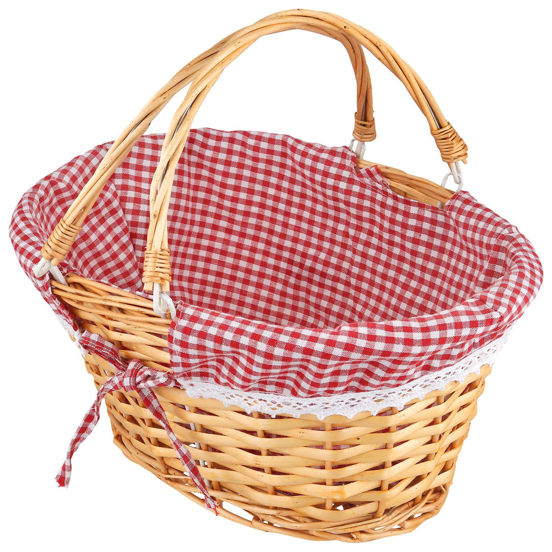 37 x 28 x 17cm Handgefertigter Weidenkorb mit Henkel, Picknickkorb Weide mit Futter, Geschenkkorb We