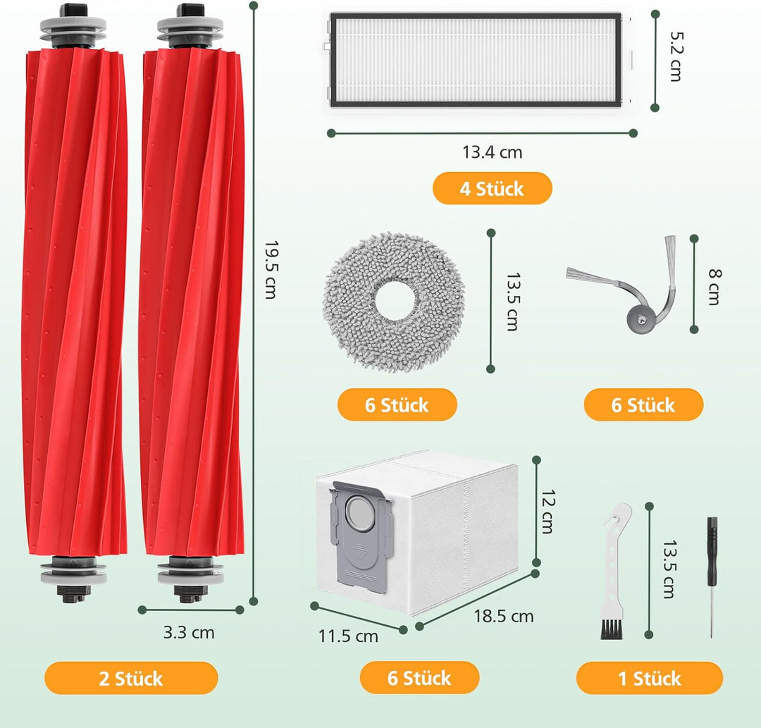 26 Stück Zubehör Ersatzteile für Roborock QV 35A/QV 35S Saugroboter, 2 Rollenbürste, 4 HEPA-Filter,