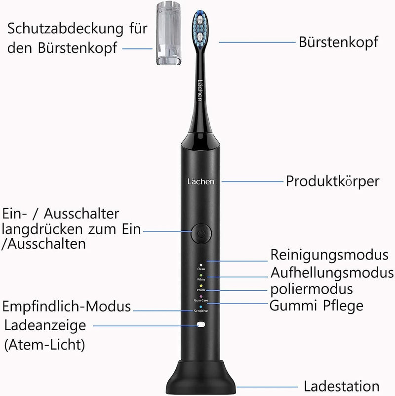Lächen Elektrische Zahnbürste Doppelpack 一 RM-H9, mit 2 Schallzahnbürste Handstück und 2 Reise-Etui,