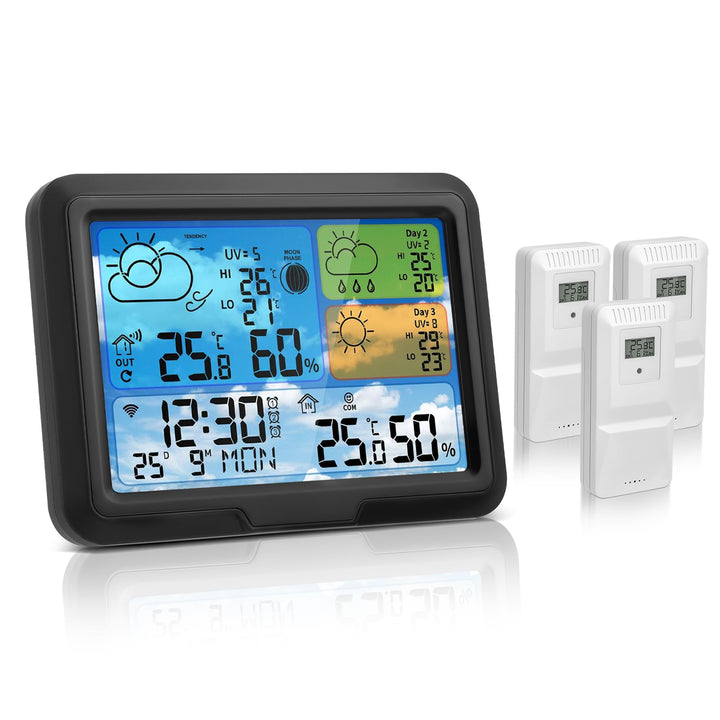 Wetterstation Wlan,Mit 3 Aussensensor & Wettervorhersage,Mit App Tuya Und Smartlife,Digital Farbdisp