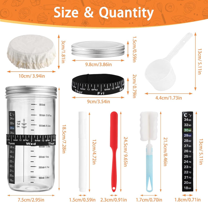 1000ml Sauerteig Starter Set mit Skala, Fermentierglas mit Deckel, Sauerteig Glas Mit Messband und R