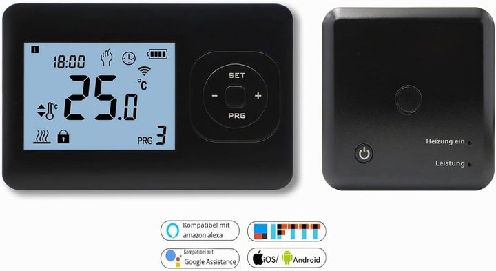 Hochwertige Heizung – Basic-Thermostat in Schwarz – inklusive Aufputzempfänger TC-05 – WLAN-Modell K