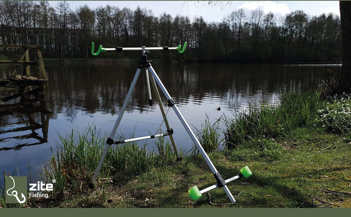 Zite Fishing Brandungsrutenhalter - Aluminium Tripod für 2 Brandungsruten - Brandungsdreibein Ruten-